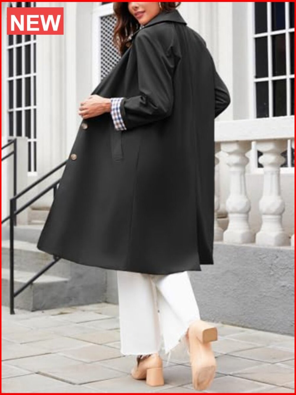 Long Trench Coat Single Breasted Oversized Windproof Overcoat - Picture 4 of 7